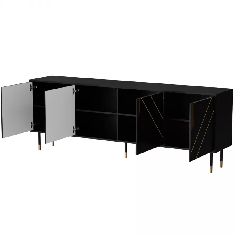 Komoda cama meble Cama 4D MOUNTAIN 204x40x72 cm juoda/auksinė, MDF/medžio drožlių plokštė