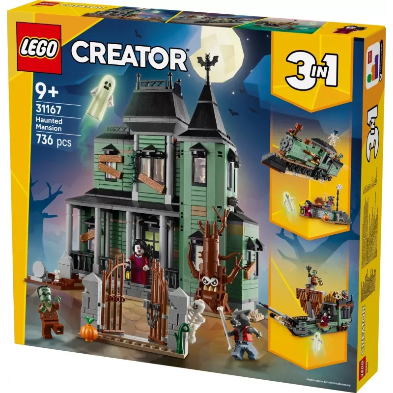 Konstruktorius LEGO Creator 3-in-1 Haunted House modelis 31167 – 736 detalių, 3 modeliai, 5 minifigūrėlės