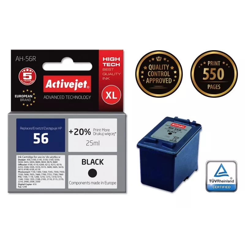 Activejet AH-56R rašalas (HP 56 C6656A pakaitalas; Premium; 25 ml; juoda)