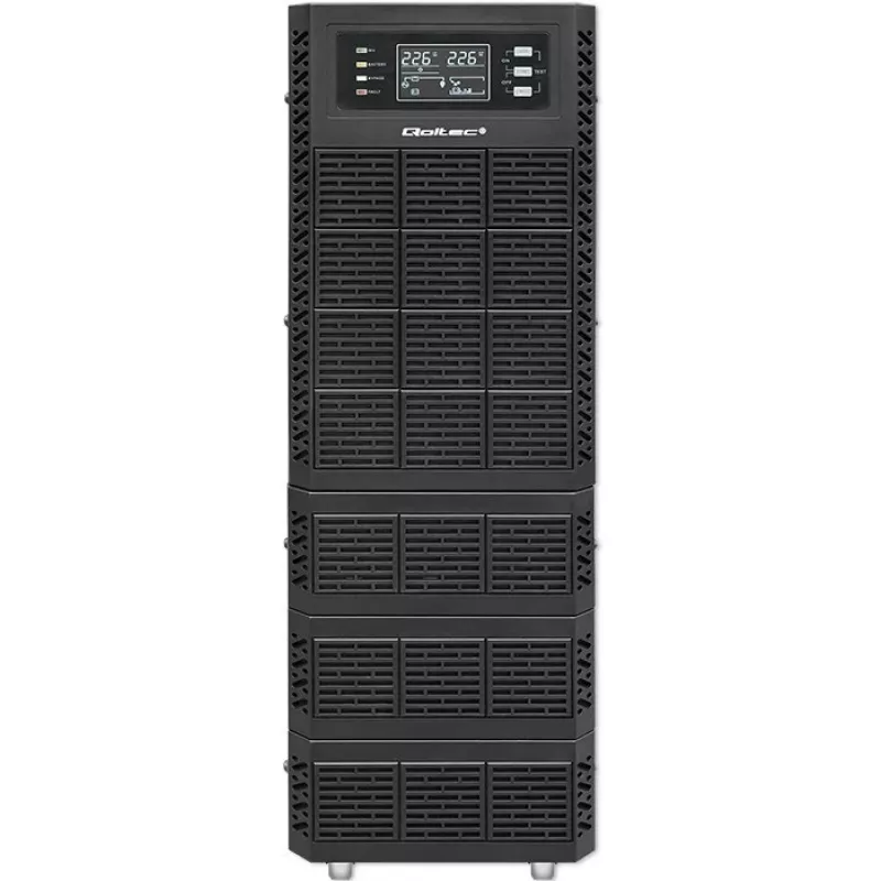 Qoltec 52284 Nepertraukiamo maitinimo šaltinis UPS | 10kVA | 10000W | Galios koeficientas 1.0 | LCD | EPO | USB | On-line