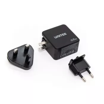 Unitek P1117B USB-C PD 65W Universalus Mobilus Įkroviklis, 2x USB‑C PD + 1x USB‑A, Juodas
