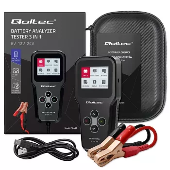 Qoltec 52489 Skaitmeninis akumuliatoriaus analizatorius 3-in-1 su LCD ir keliomis kalbomis 6V | 12V | 24V | 30Ah-200Ah