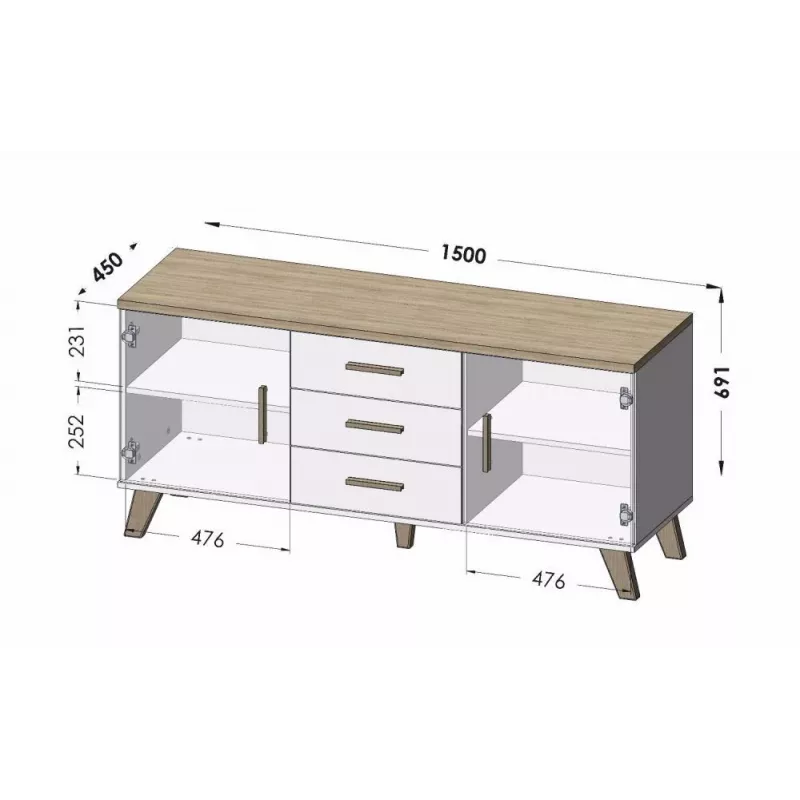 Cama sideboard LOTTA 150 2D3S wotan oak + mat Juoda