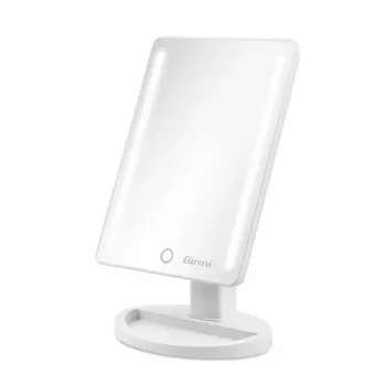 Laisvai pastatomas veidrodis su šviesa Girmi BE04 – stačiakampis, 1x didinimas, balta LED, USB/4×AA, 180° pasukimas