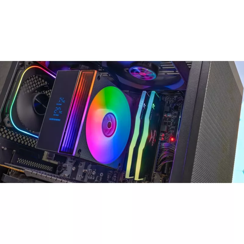 Oro aušintuvas TACENS Mars Gaming MCPU-LCD, 120 mm ventiliatorius, TDP 300 W, palaiko LGA1700/1200/115x/1366 ir AM4/AM5, juodas