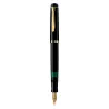 Pelikan M200, juoda, auksinė, integruota užpildymo sistema, derva, auksinis, italikas plunksnelė, auksas, nerūdijantis plienas