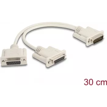 DeLOCK 65833 Serialinis kabelis, smėlio spalvos, 0,3 m, DB-15 2 x DB-15