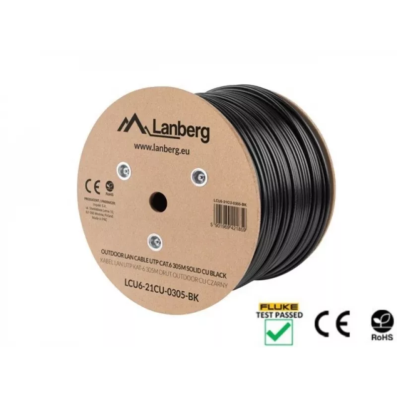 Lanberg LCU6-21CU-0305-BK tinklo laidas, juodas, 305 m, Cat6 U/UTP (UTP), lauko