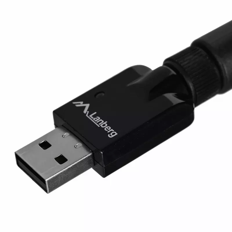 USB Wi-Fi adapteris LANBERG NC-0300-WIE, USB 2.0, dvi išorinės antenos 5 dBi, WLAN 300 Mbps, Ethernet/WLAN, juoda
