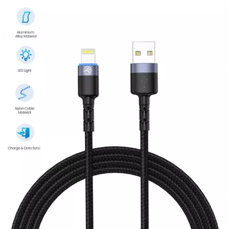 USB į Lightning duomenų laidas Tellur 1,2 m pintas nailoninis juodas