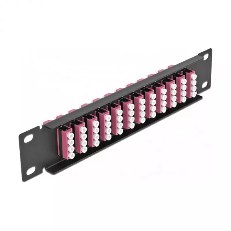 Skaidulinės optikos pataisų skydas DeLOCK 10 colių 12 prievadų LC Quad violetinis 1U juodas