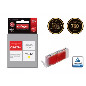 Activejet ACC-571YNX rašalo kasetė (Canon CLI-571XLY pakaitalas; Supreme; 12 ml; geltona)