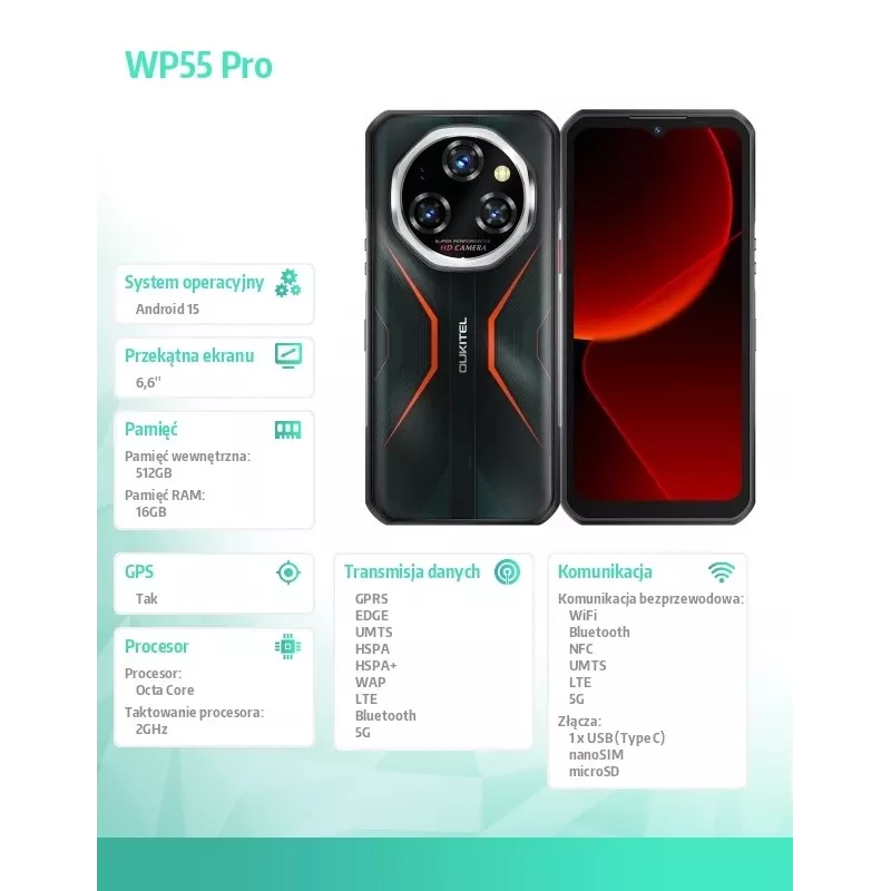 Išmanusis telefonas Oukitel WP55 Pro 6,6 colio 16GB/512GB Oranžinis