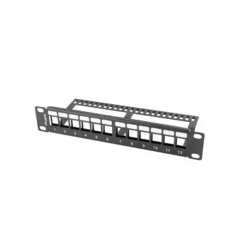 Užpildymo skydelis stovo LANBERG PPKS-9112-B, 12 prievadų, 1U, metalinis, pilkas, 254×44,5×99,3 mm