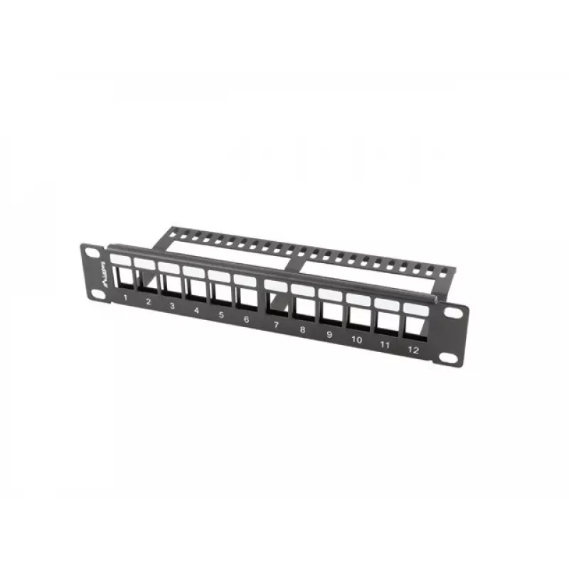 Užpildymo skydelis stovo LANBERG PPKS-9112-B, 12 prievadų, 1U, metalinis, pilkas, 254×44,5×99,3 mm