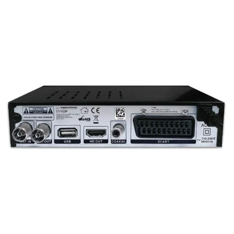 Set-top box ESPERANZA EV106R kabelinis imtuvas DVB-T2 / DVB-C HEVC H.265, HDMI, USB, PVR, Dolby Digital, 174–790 MHz, juodas