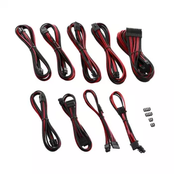 CableMod PRO Series ModMesh C-Series maitinimo laidų rinkinys Corsair RMi/RMx — juodi/raudoni pinti laidai