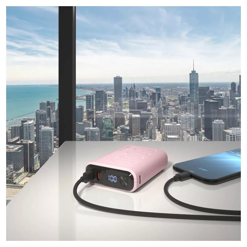Nešiojama baterija RealPower PB-10000C PD+ 10000 mAh rožinė