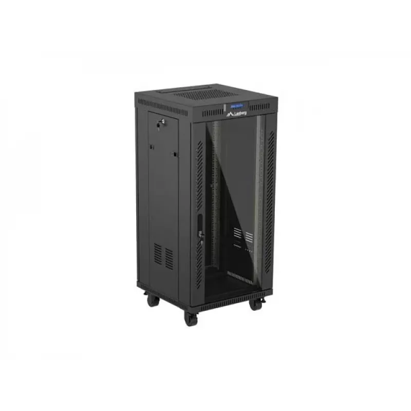 Laisvai pastatomas serverio spintos korpusas LANBERG FF01-6624-12BL 24U 19 colių 600×600 mm, IP20, 1200 kg, juodos spalvos