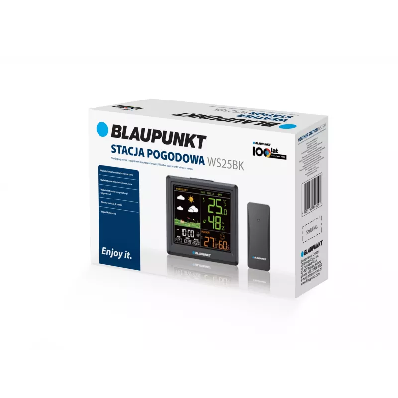 Oro stotelė BLAUPUNKT WS25BK – vidaus ir lauko temperatūros bei drėgmės matuoklis, juoda, 1 jutiklis, LCD ekranas