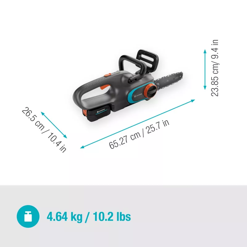 Belaidis akumuliatorinis grandininis pjūklas PowerSaw 250/18V P4A paruoštas naudoti rinkinys (pilka/turquoise, Li-Ion akumuliatorius 2,5 Ah P4A, POWER FOR ALL ALLIANCE)