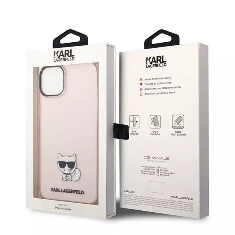 Karl Lagerfeld KLHCP14MCTRI kietas dėklas iPhone 14 Plus / 15 Plus 6.7 rožinis / rožinis permatomas Choupette Body