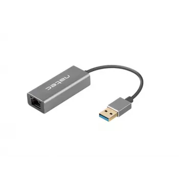 USB centras NATEC Cricket USB 3.2 Gen 1 Type-A su RJ-45 Ethernet 1000 Mbit/s, aliuminio korpusas, juoda