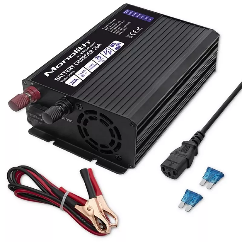 Qoltec Smart Monolith baterijų įkroviklis LiFePO4 AGM GEL SLA | 20A | 24V