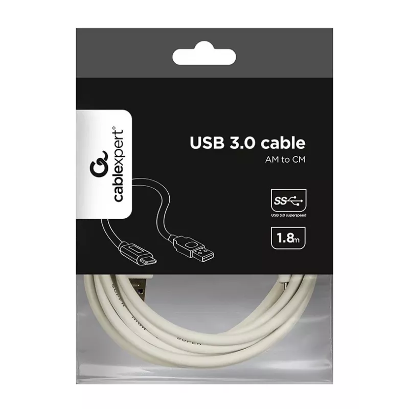 Gembird CCP-USB3-AMCM-6-W USB 3.0 laidas, USB-A į USB-C, 1,8 m, baltas