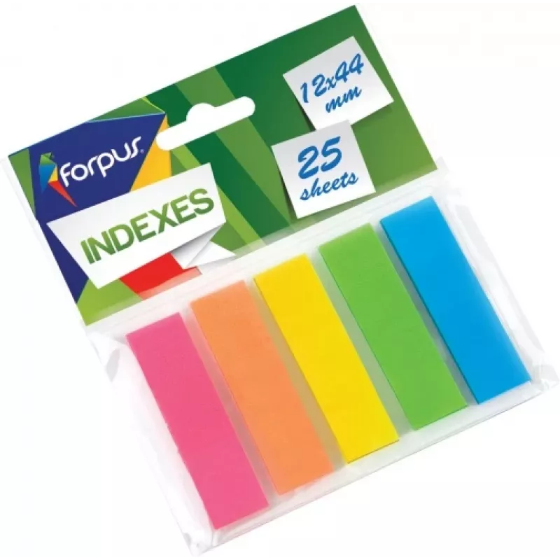 Paper-index Forpus kortelių žymekliai, 12x44mm, Assorti, Plastikiniai (5x25)
