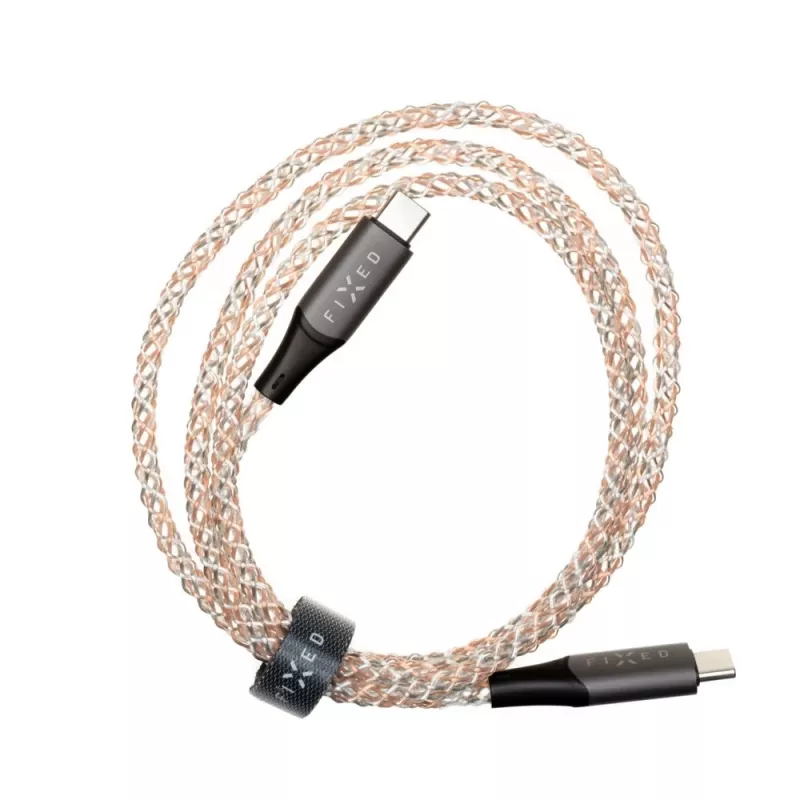 USB-C į USB-C įkrovimo laidas FIXED FIXDLED-CC-RA su PD palaikymu ir fiksuotu ilgiu, integruota vaivorykštine LED lempute