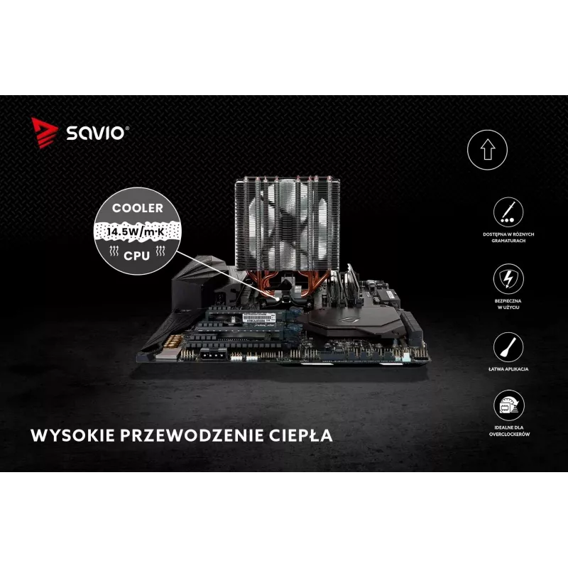 Termo pasta SAVIO TG-04 2g – aukšto našumo šiluminė pasta procesoriams ir vaizdo plokštėms