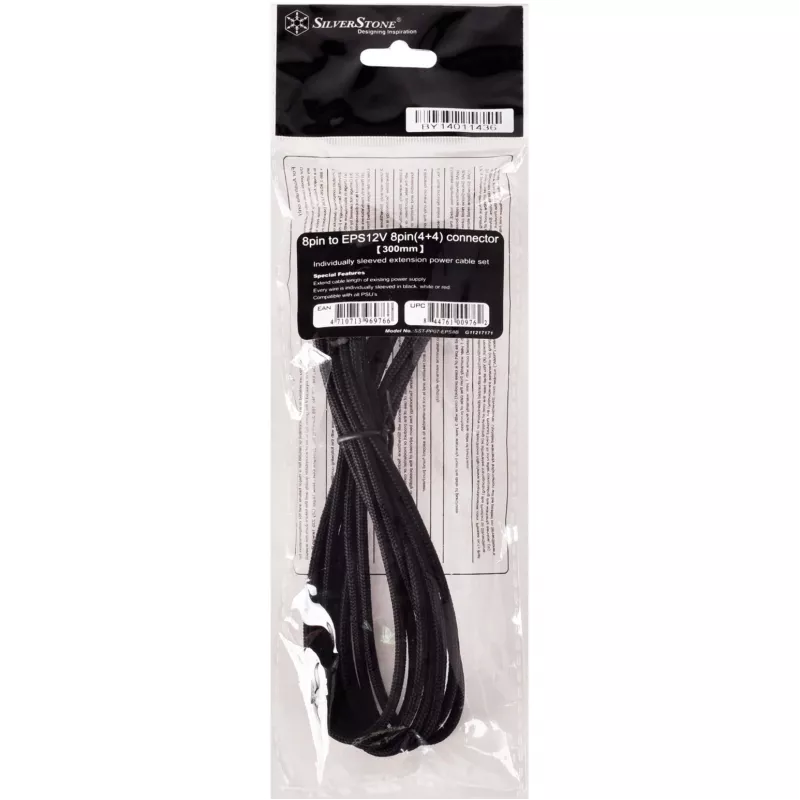 Prailginimo kabelis EPS12V 8pin(4+4) SilverStone SST-PP07-EPS8B 0,3 m