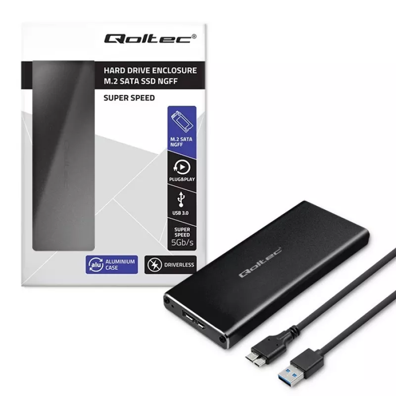 QOLTEC 51854 išorinis M.2 SATA SSD korpusas USB 3.0 be įrankių