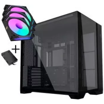 Lian Li O11 Vision Compact korpuso rinkinys + 3x UNI FAN SL-INF 120 Reverse Blade ventiliatorius - juoda