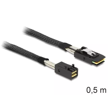 SAS kabelis DeLOCK 83388, 0,5 m, Mini SAS HD x4 (SFF-8643) į Mini SAS x4 (SFF-8087)