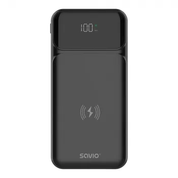 Savio BA-09 nešiojamas maitinimo blokas LiPo 10000 mAh belaidžiu įkrovimu juoda