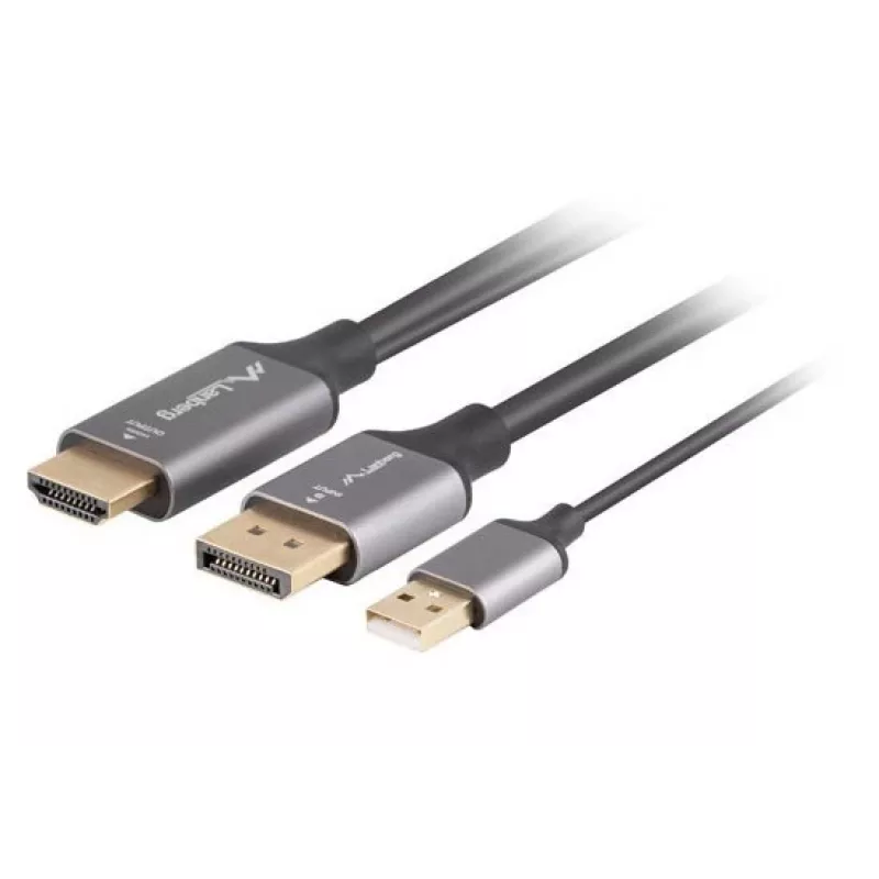 HDMI (vyriškas) į DisplayPort (vyrišką) kabelis 1 m, 4K, juodas, LANBERG