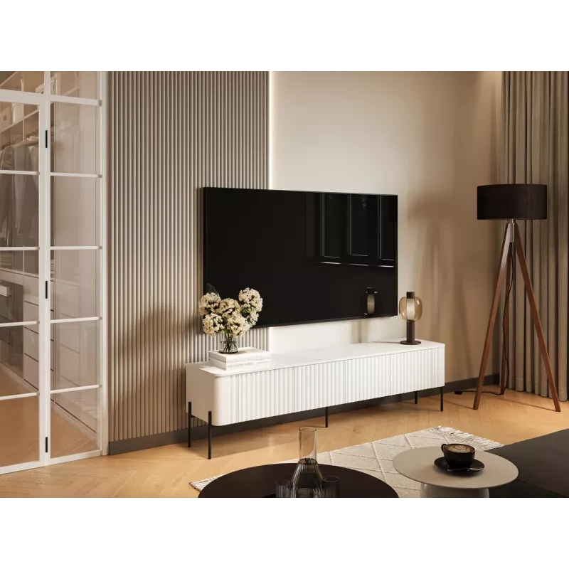 TV spintelė Cama Meble VERA 190x40x50 cm, matinė balta, medžio drožlių plokštės viršus