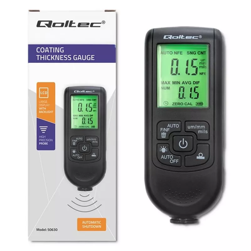 Qoltec dažų storio matuoklis su LCD ekranu | 0–2000 µm
