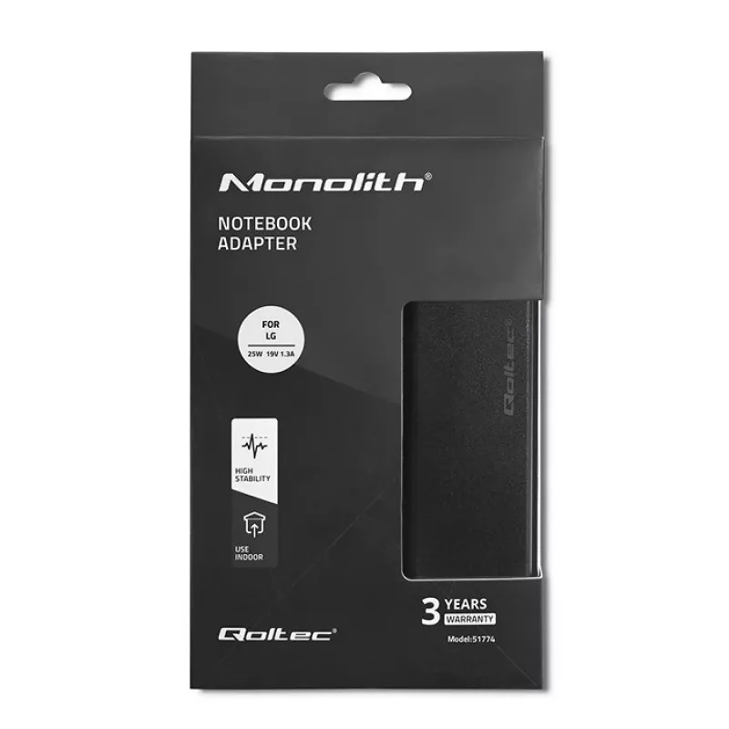 Qoltec 51774 Maitinimo adapteris LG monitoriui 25W | 1.3A | 19V | 6.5*4.4 + maitinimo laidas