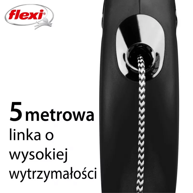 Flexi New CLASSIC 5 m Juodas šuns užtraukiamas pavadėlis