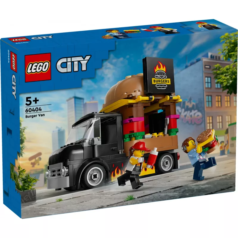 LEGO City Burger Van Maistas Iš Furgono Žaislas 5+ Metų Berniukams Ir Mergaitėms Transporto Priemonės Statybos Rinkinys Su Pardavėjo Minifigūra Ir Aksesuarais