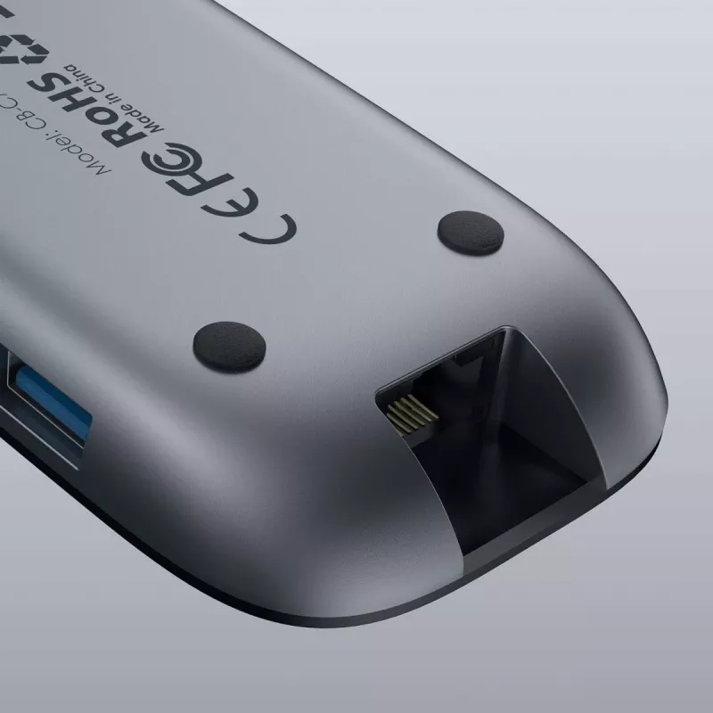 Dokavimo stotelė nešiojamam kompiuteriui AUKEY CB-C71 — 3x USB-C (USB 3.2 Gen1), HDMI, RJ-45, MicroSD, USB PD 100W, 0,15 m laidas, juoda