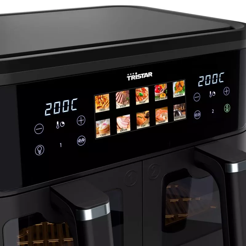 Karšto oro gruzdintuvė Tristar FR-9075 Double 9 L, 2500 W, jutiklinis valdymas, LCD, juoda, 60 °C