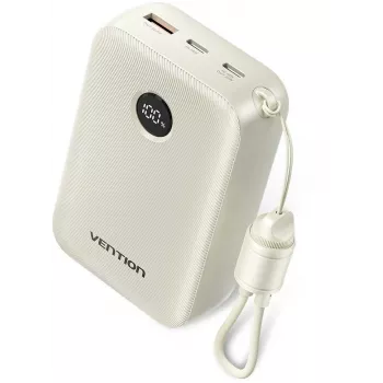 Power Bank Vention 20000mAh 22.5W — 2× USB‑C, 1× USB‑A, Smėlio spalvos