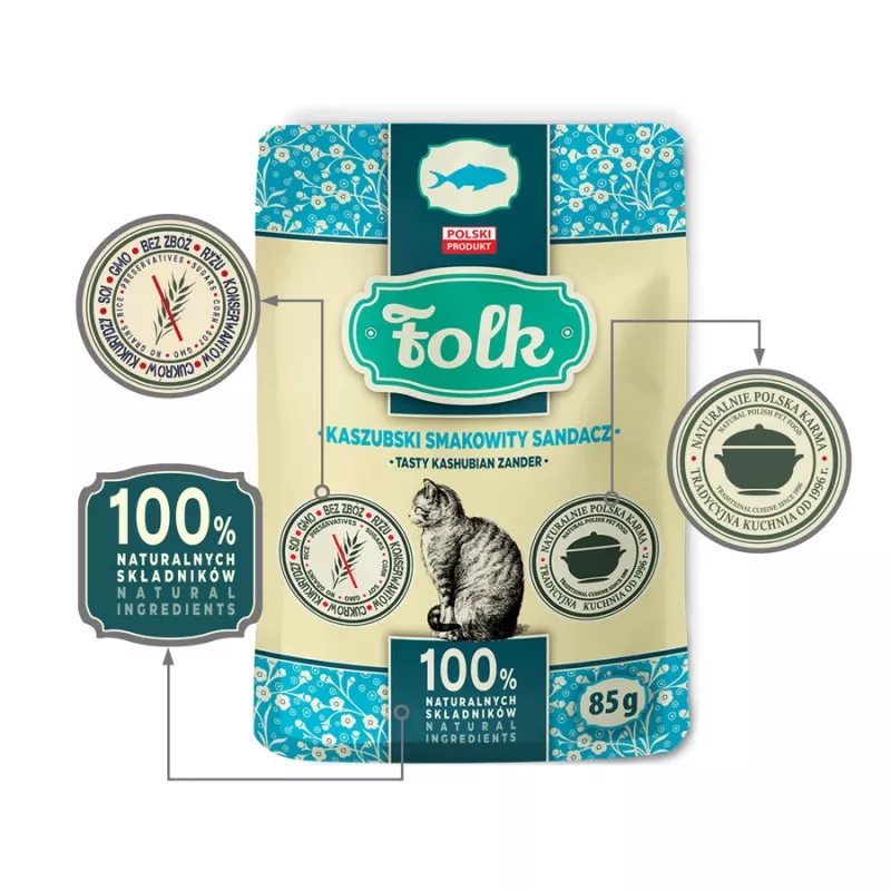 FOLK Tasty Kašubų zandero šlapi kačių ėdalas - 85 g