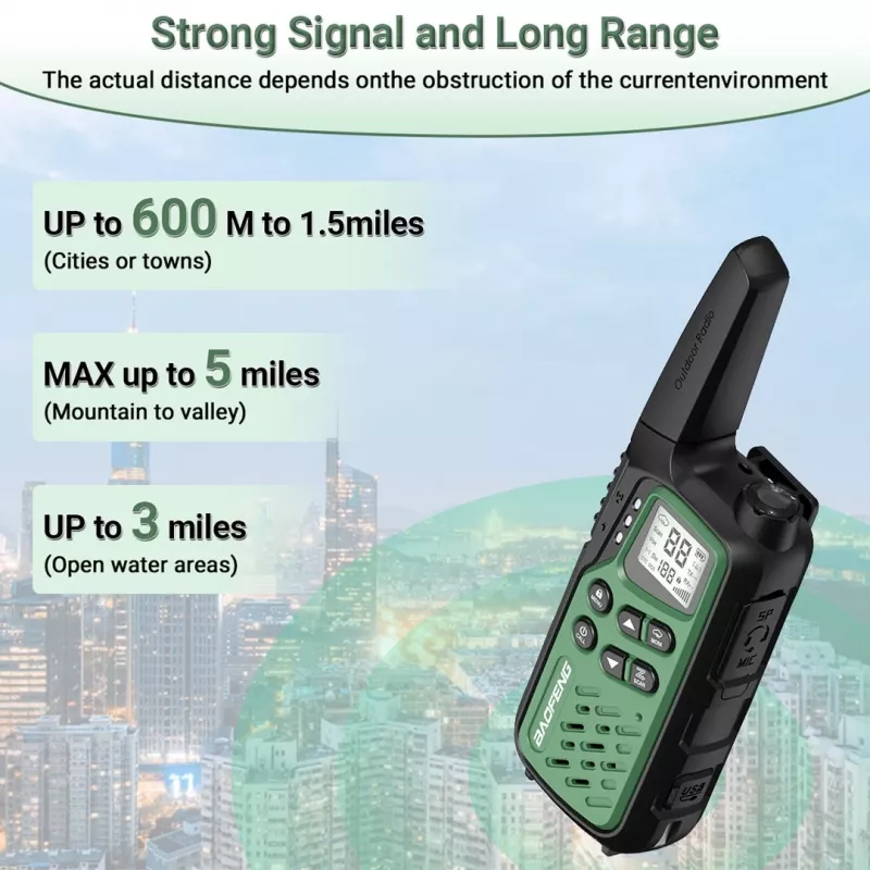 Nešiojama racija Baofeng BF-T25E — 16 kanalų, 2×1400 mAh Li‑Ion, VOX, LCD, žalia, rinkinys 2 vnt