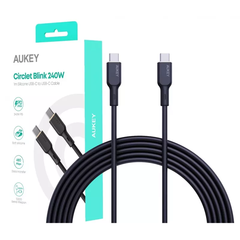 AUKEY CB-SCC241 USB-C į USB-C laidas, Power Delivery 240W 5A 20V 1m, nailoninis juodas