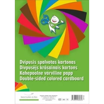 Kartonas SMLT A4 190 g/m² dvipusis spalvotas, pakuotė spausdinimui ir rankdarbiams